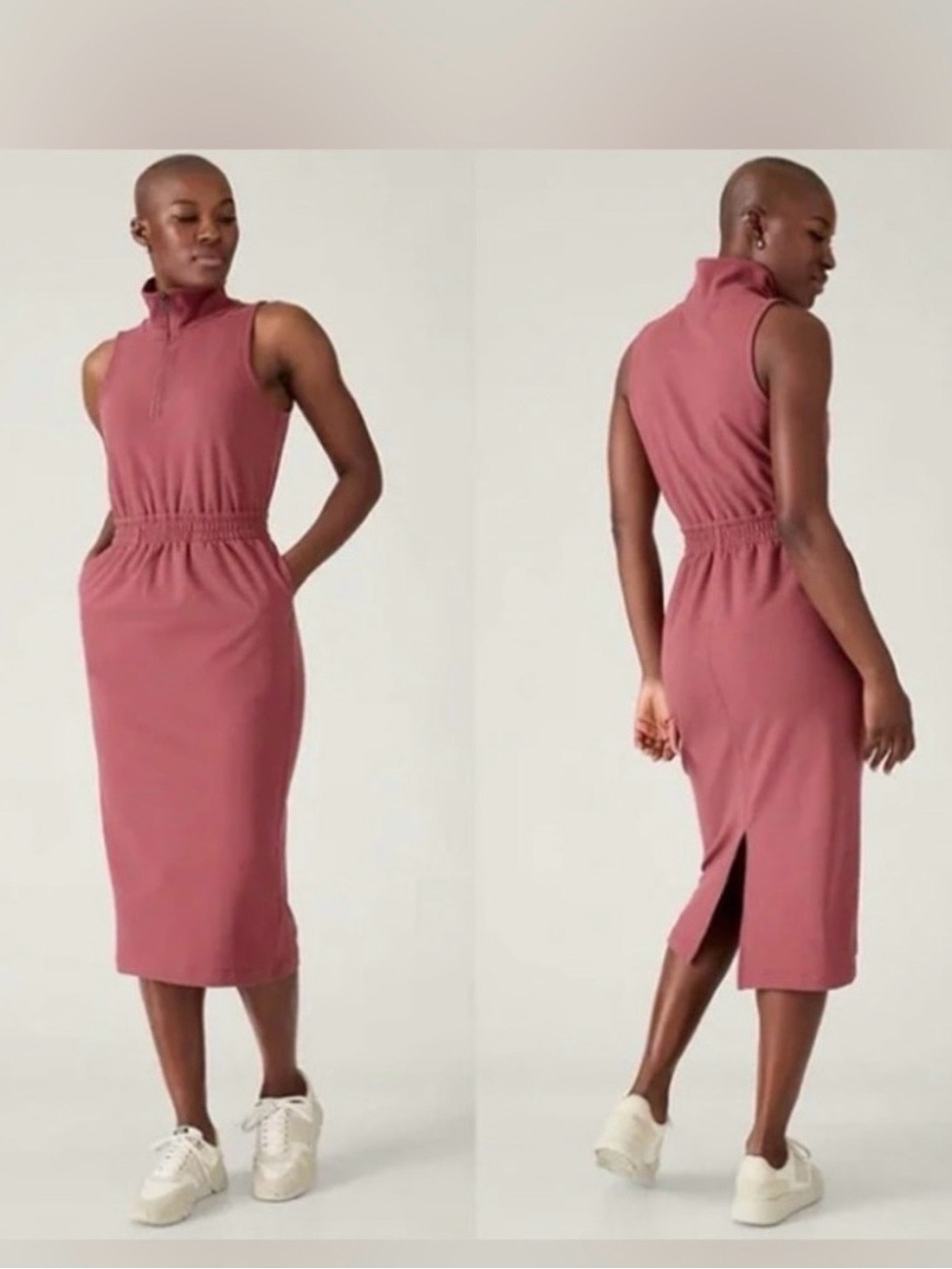 Athleta Sleeveless Mock-Neck Midi Dress in Dusty Rose L